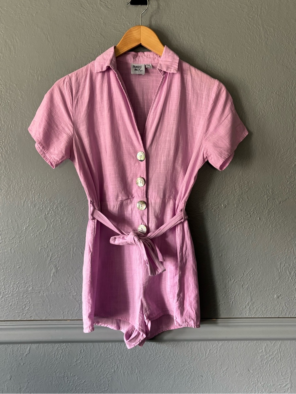 Princess Polly Pink Button Front Belted Romper Size 2